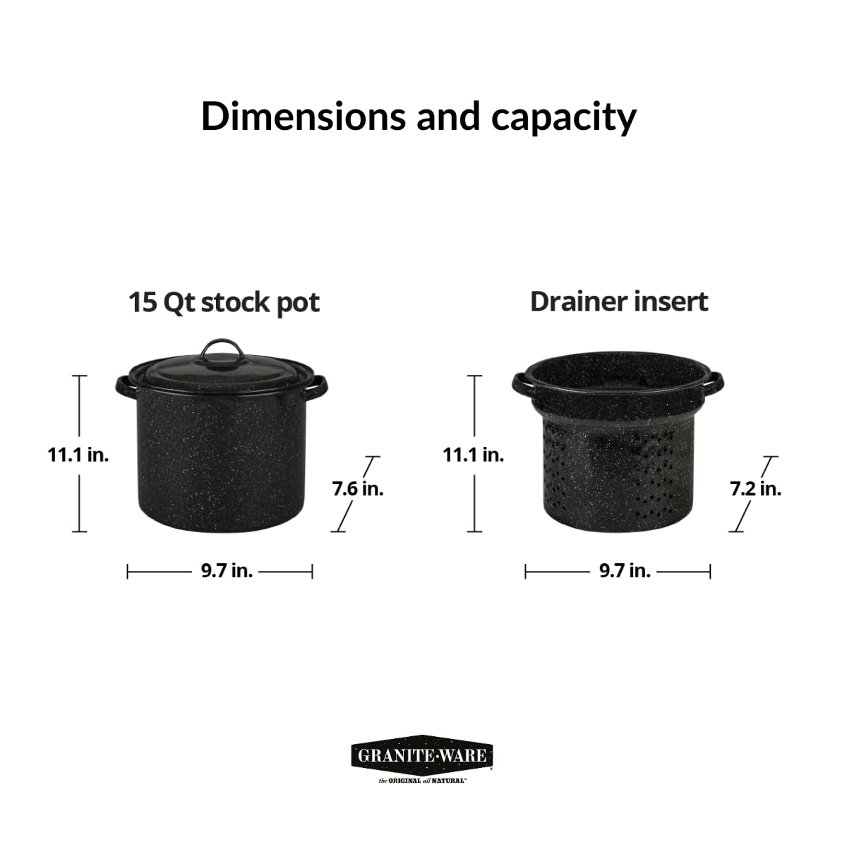 Granite Ware large 7.25 qt capacity is perfect for family meals.