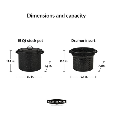 Granite Ware large 7.25 qt capacity is perfect for family meals.