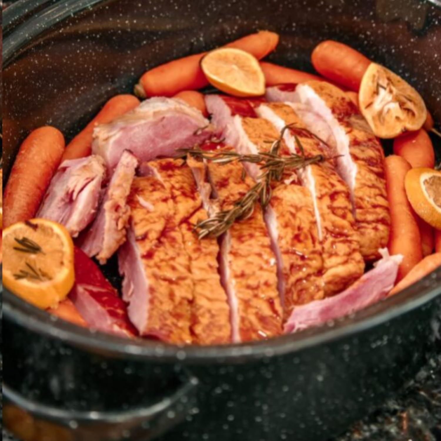 Granite Ware lid doubles as a second roaster for multitasking.