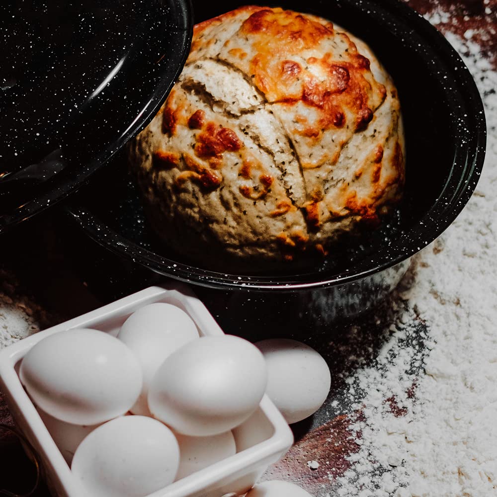Granite Ware dark enamel absorbs heat for even browning and cooking