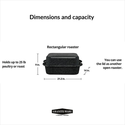 Granite Ware roaster shown for oven or grill versatility
