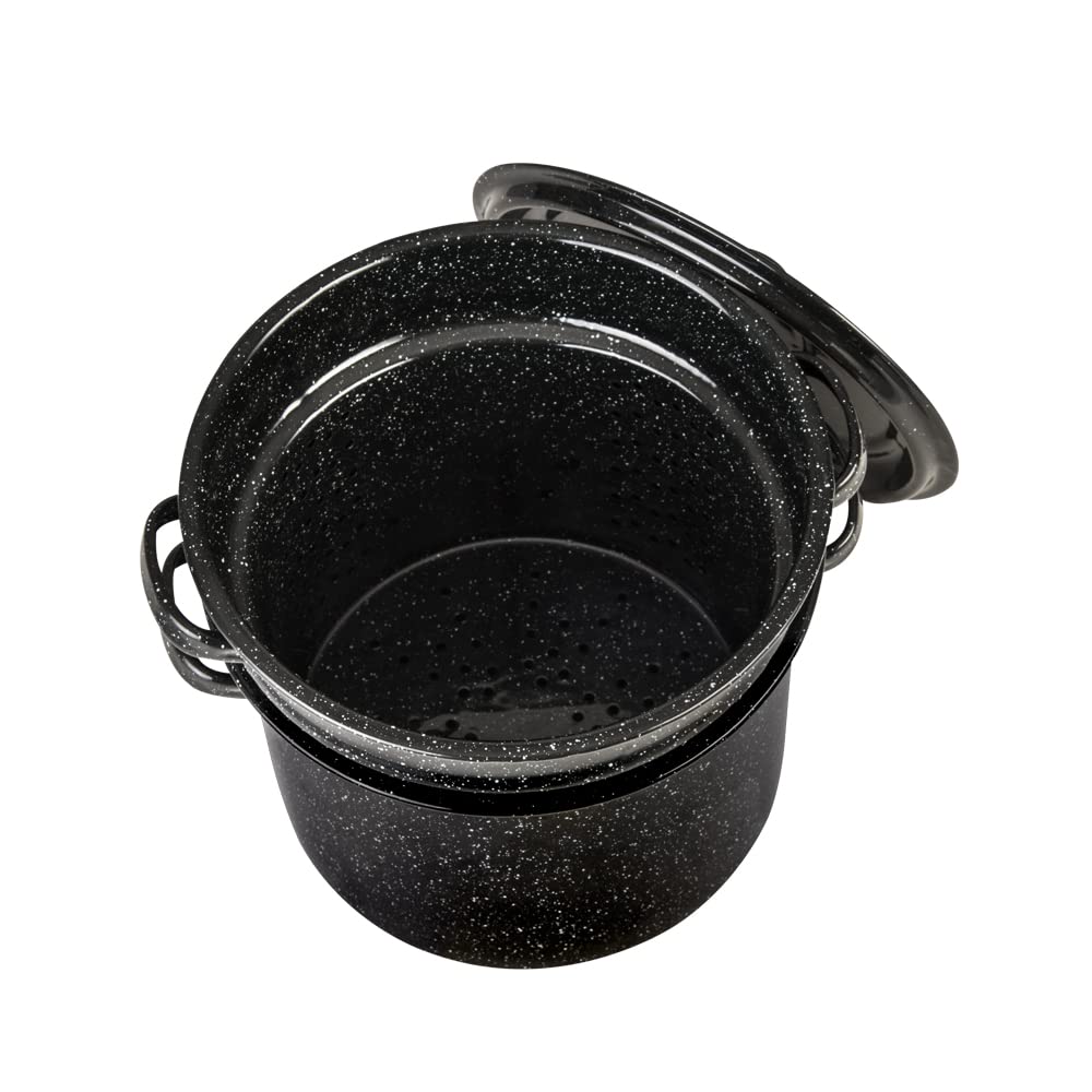 Granite Ware porcelain enamel surface resists sticking and flavors stay pure.