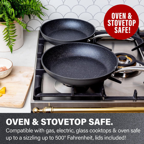 Granitestone dishwasher-safe pan demonstrated for easy cleanup after meal prep.