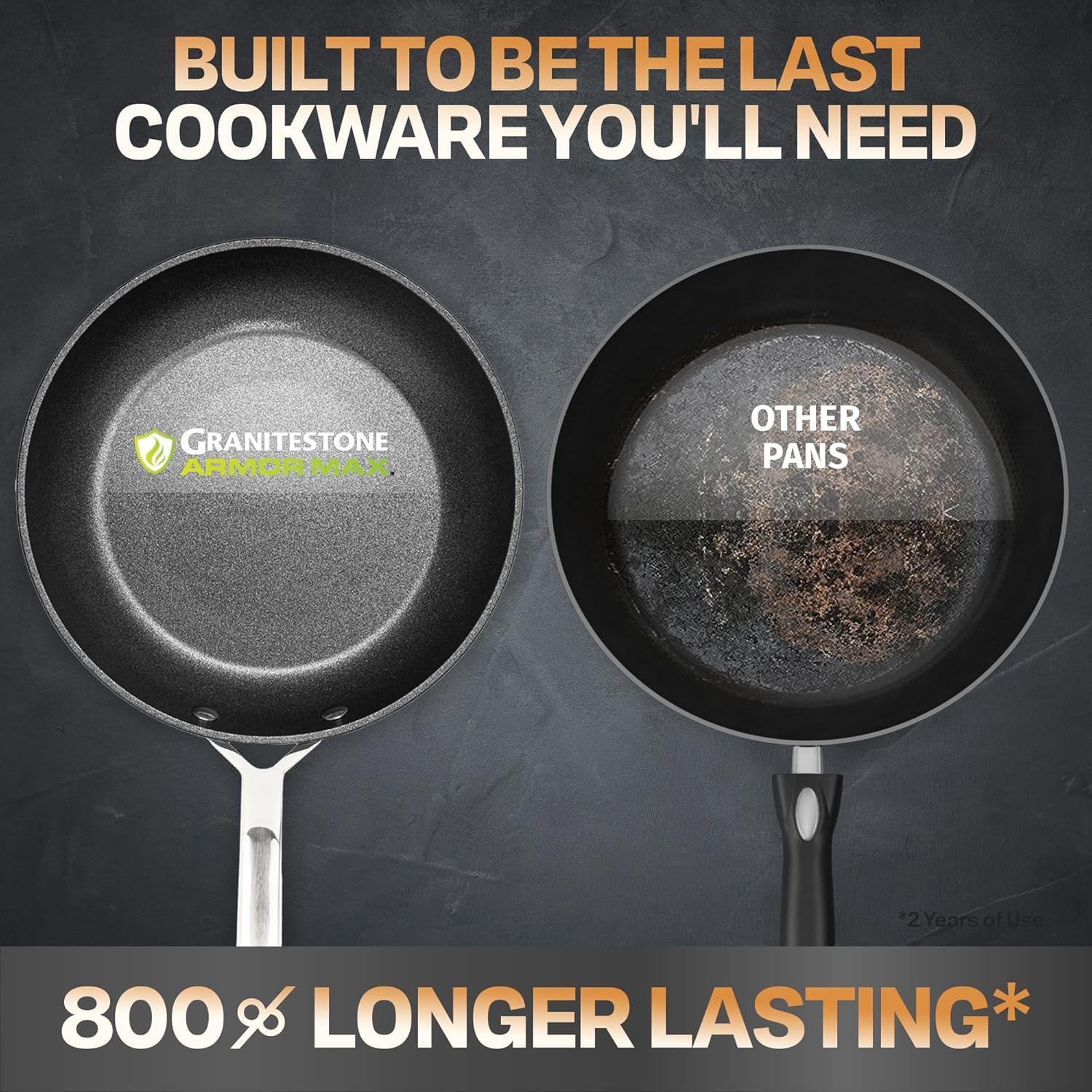 Granitestone Armor Max handle close-up highlights stay-cool grip for safe frying.