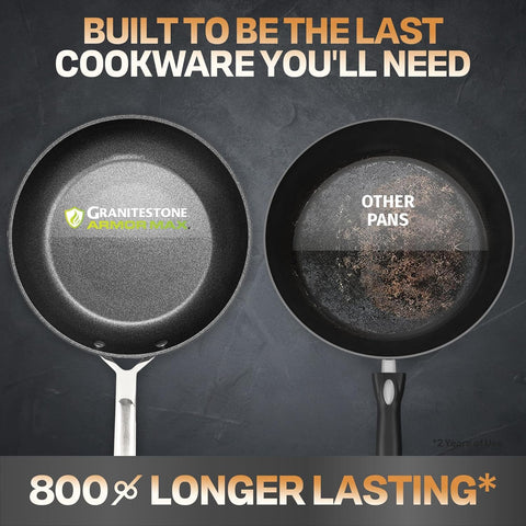 Granitestone Armor Max handle close-up highlights stay-cool grip for safe frying.