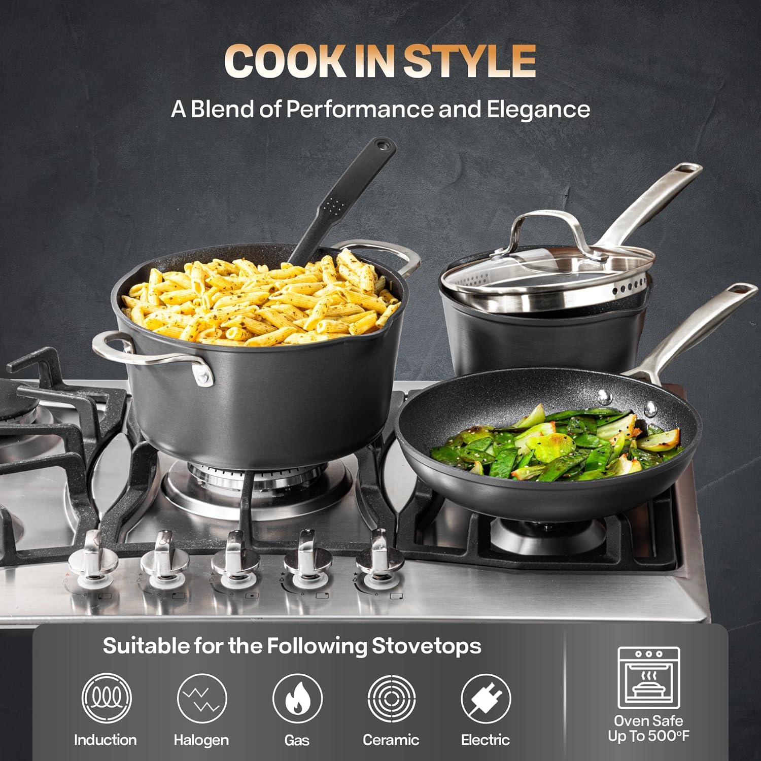 Granitestone Armor Max on oven rack demonstrates oven safety up to 500°F.