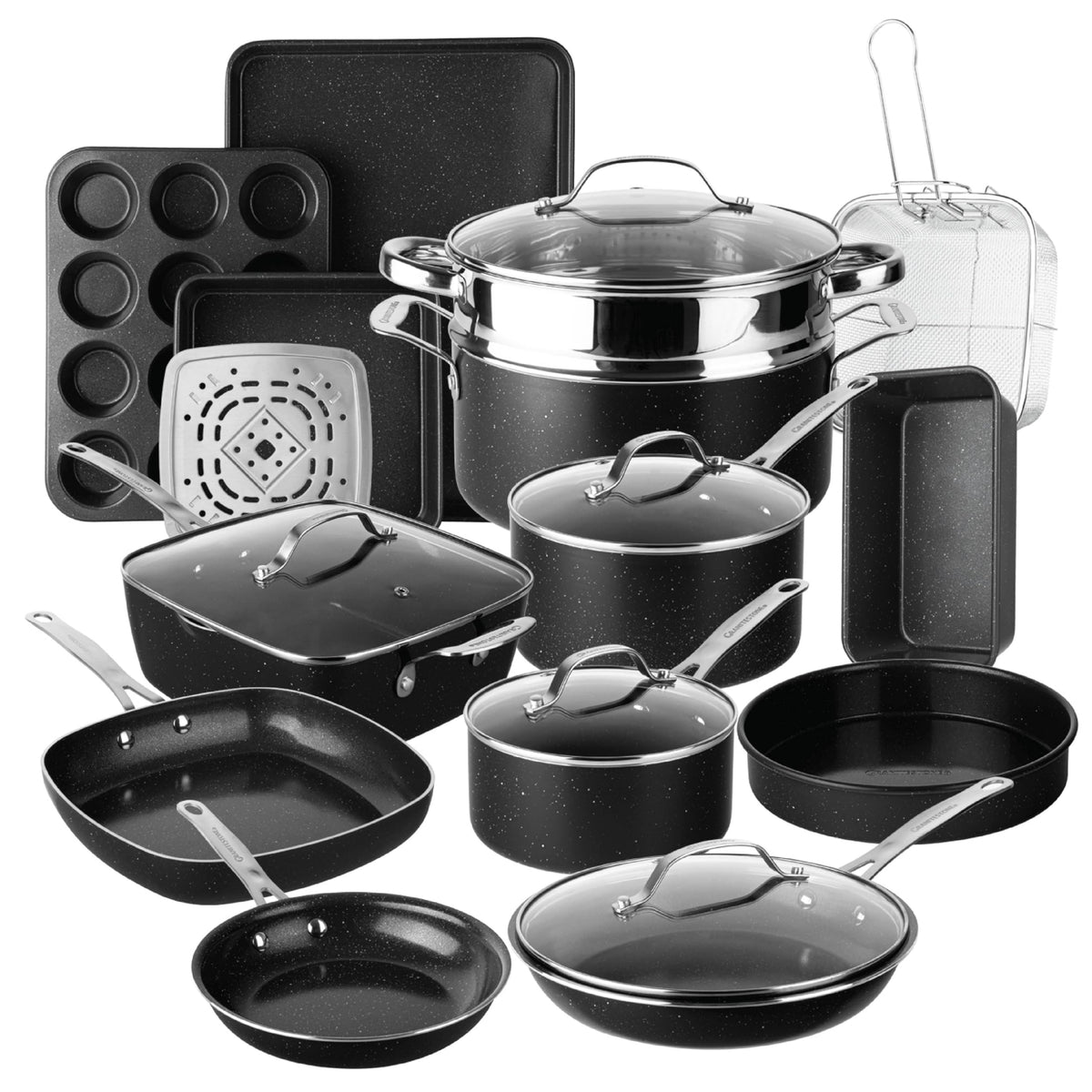 Granitestone Ceraluxe 20pc set delivers complete kitchen versatility for everyday meals.