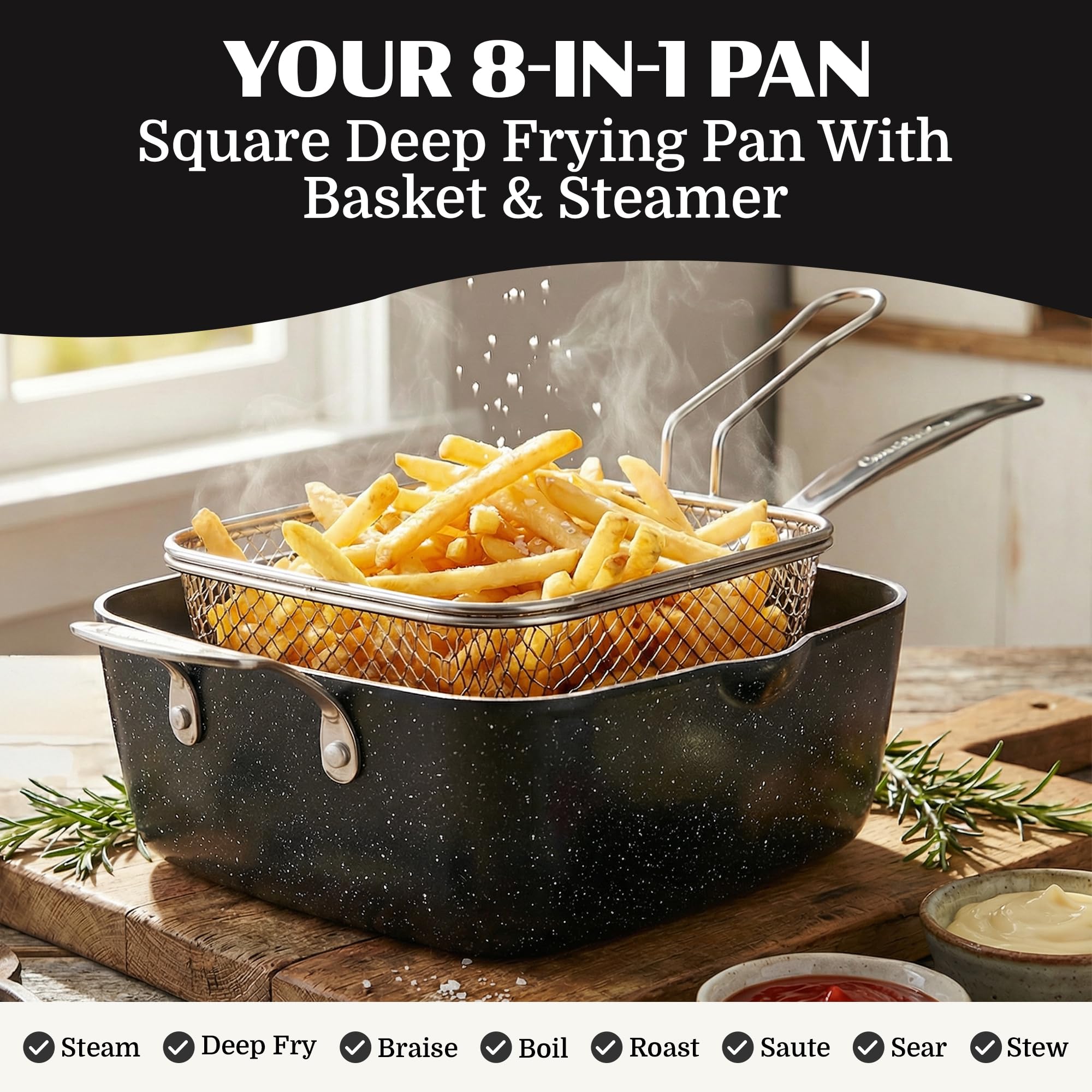 Granitestone Ceraluxe square shallow pan ideal for roasting.