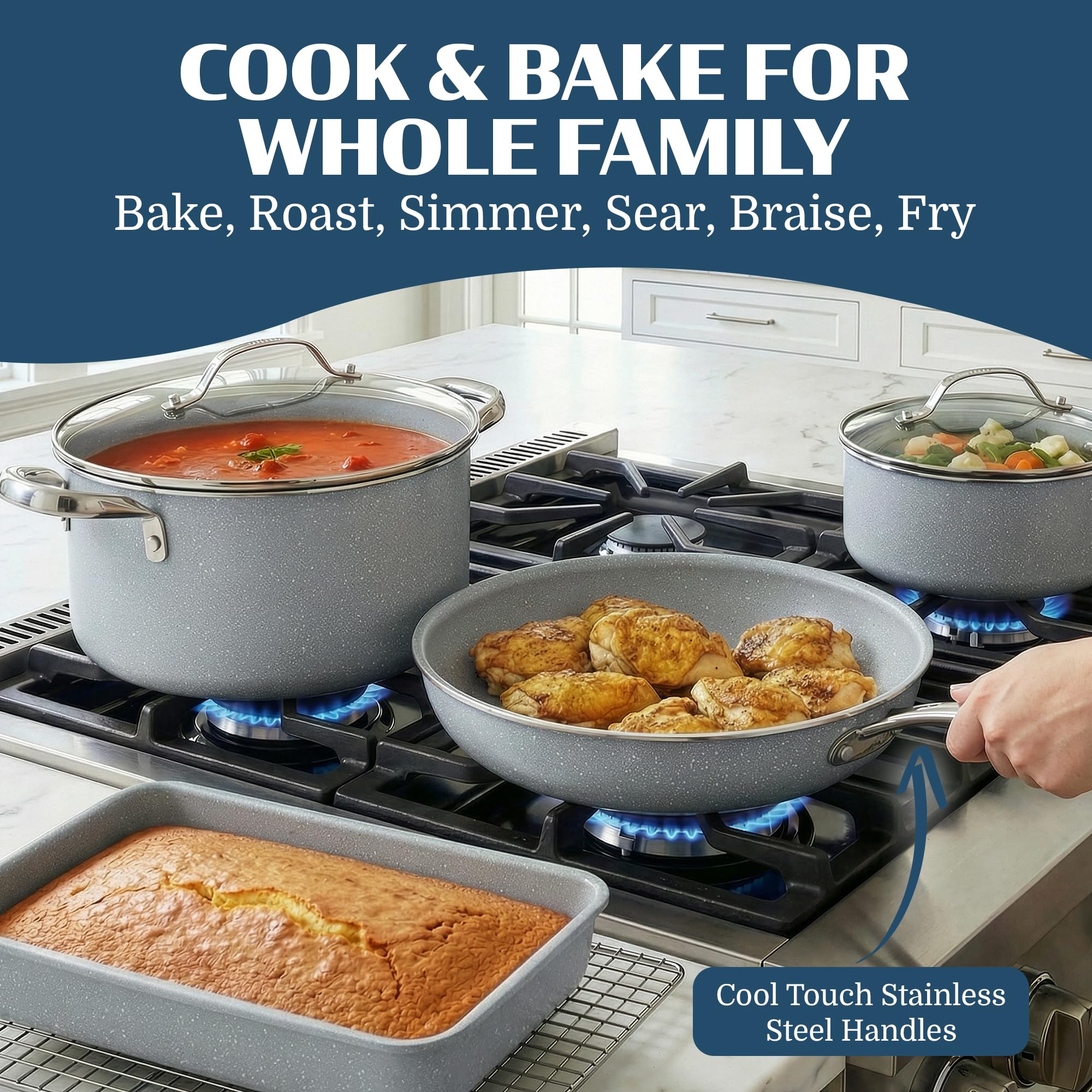 Granitestone Ceraluxe 20pc set steamer insert in a pot for gentle steaming