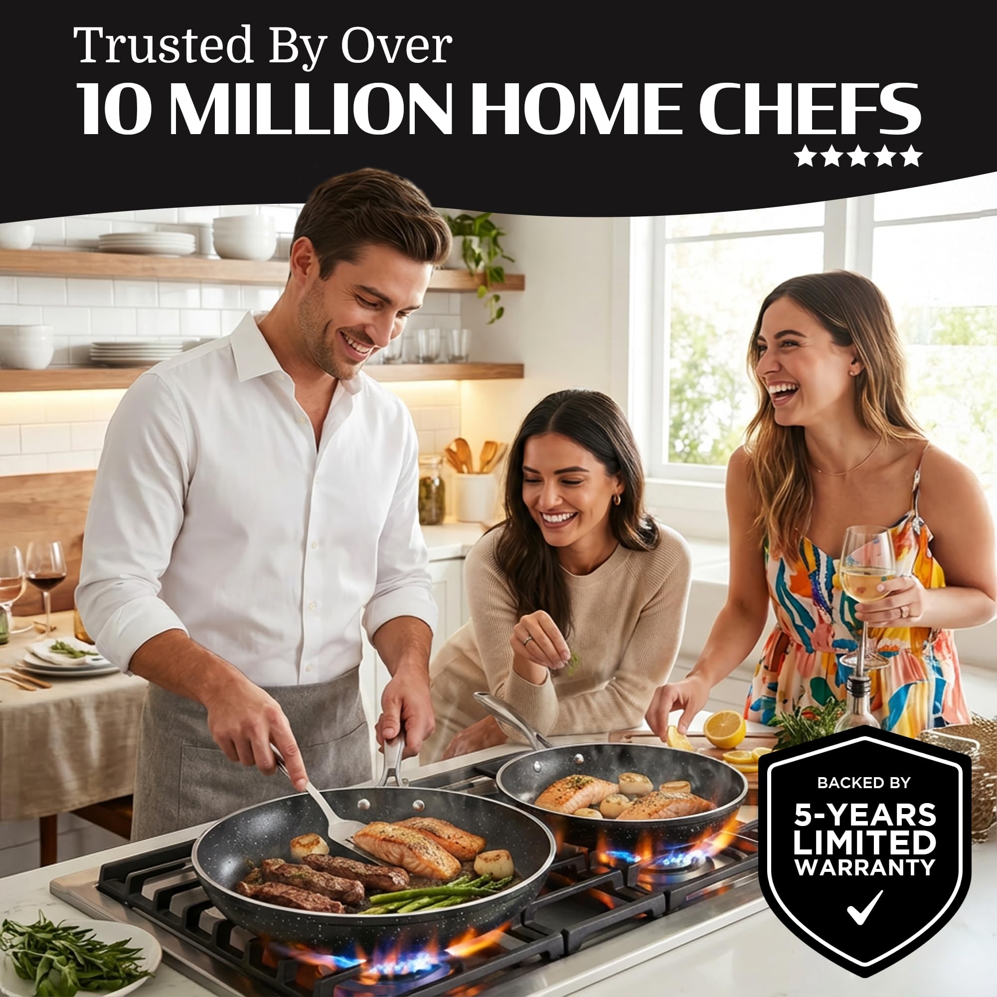 Granitestone Ceraluxe induction-ready pan on a modern stove top.