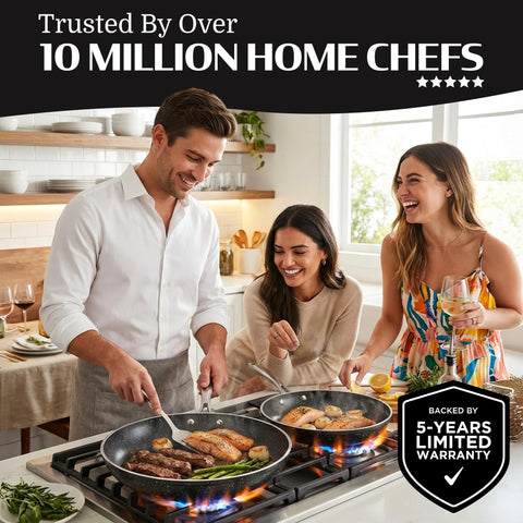 Granitestone Ceraluxe induction-ready pan on a modern stove top.