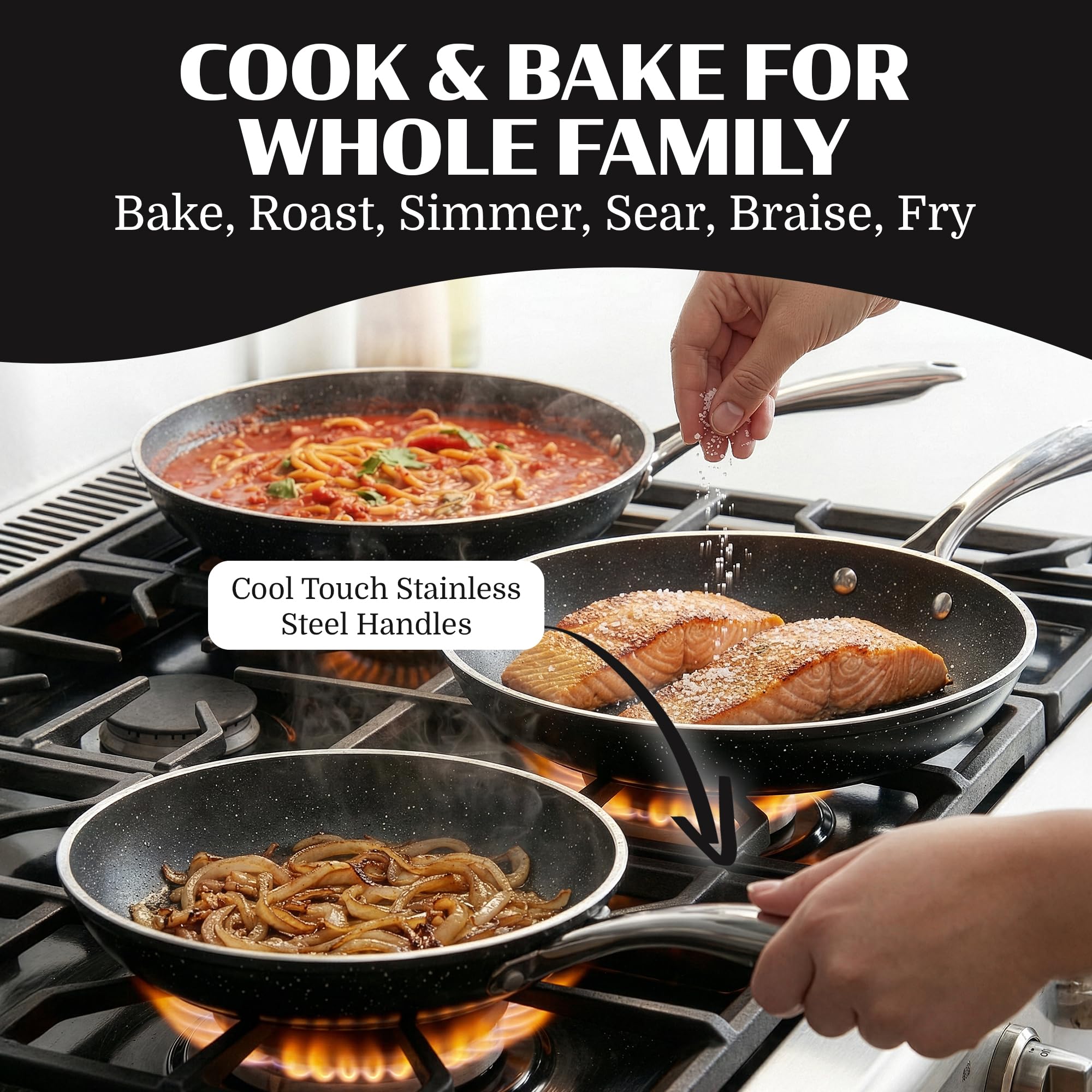 Granitestone Ceraluxe ceramic coating delivers long-lasting nonstick release.