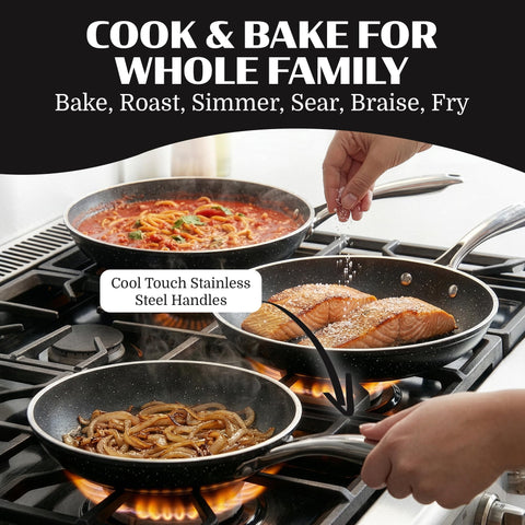 Granitestone Ceraluxe ceramic coating delivers long-lasting nonstick release.