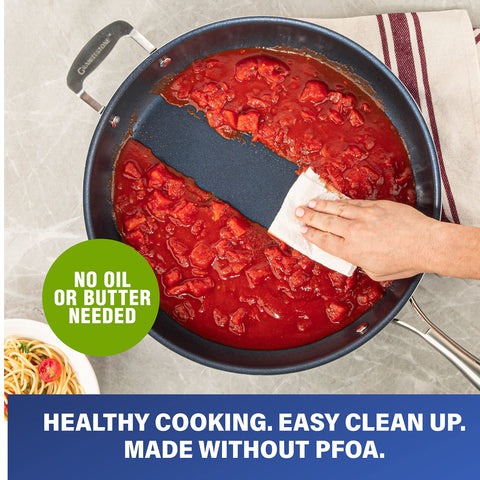 Granitestone dishwasher-safe pan makes cleanup quick after meals.