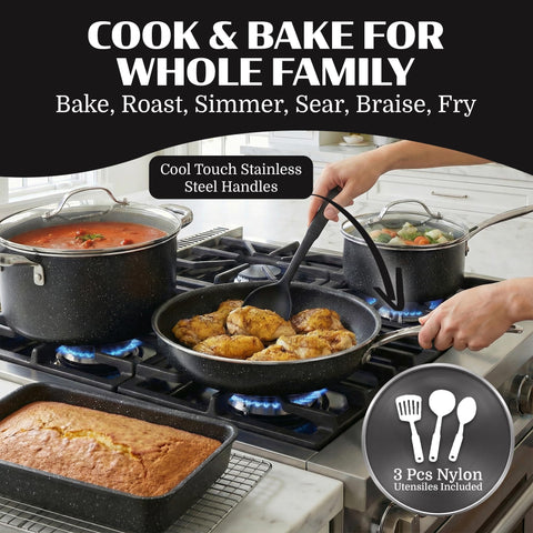 Granitestone cookware is dishwasher safe for easy cleanup.