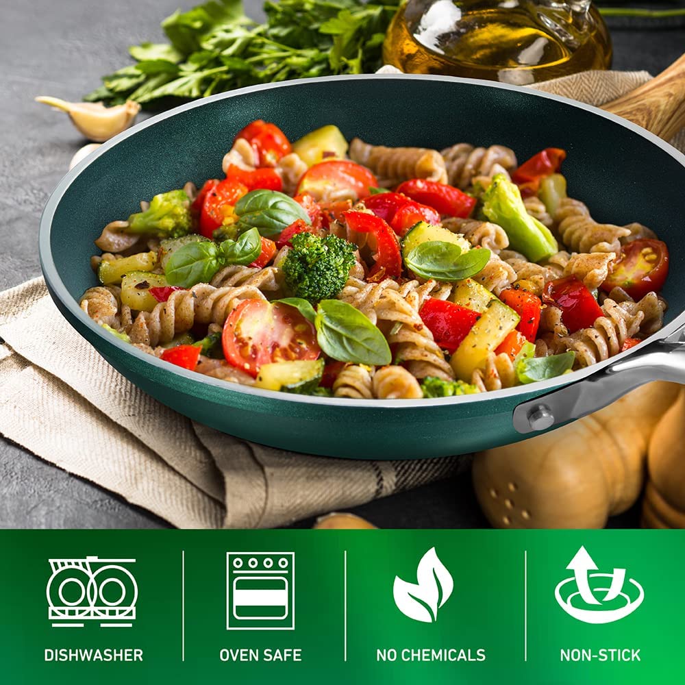 Granitestone Emerald oven-safe up to 500°F for stove-to-oven versatility.