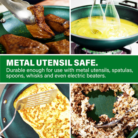 Granitestone Green Frying Pan is oven safe up to 500°F for versatile cooking.