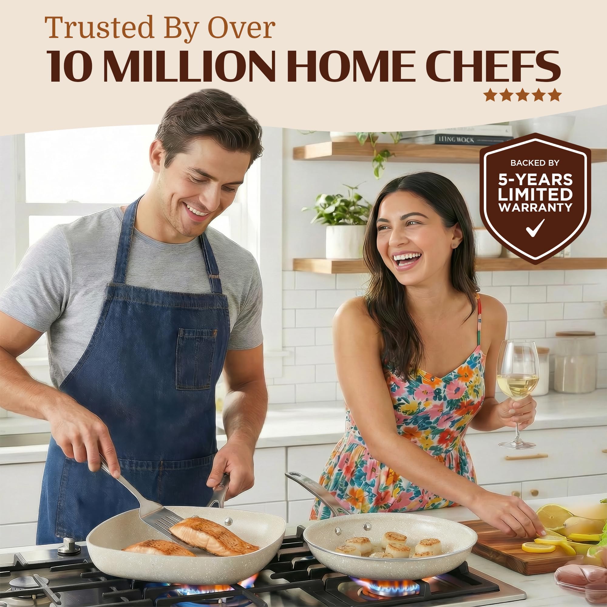 Granitestone spiral-base cookware delivers quick and even heat distribution.