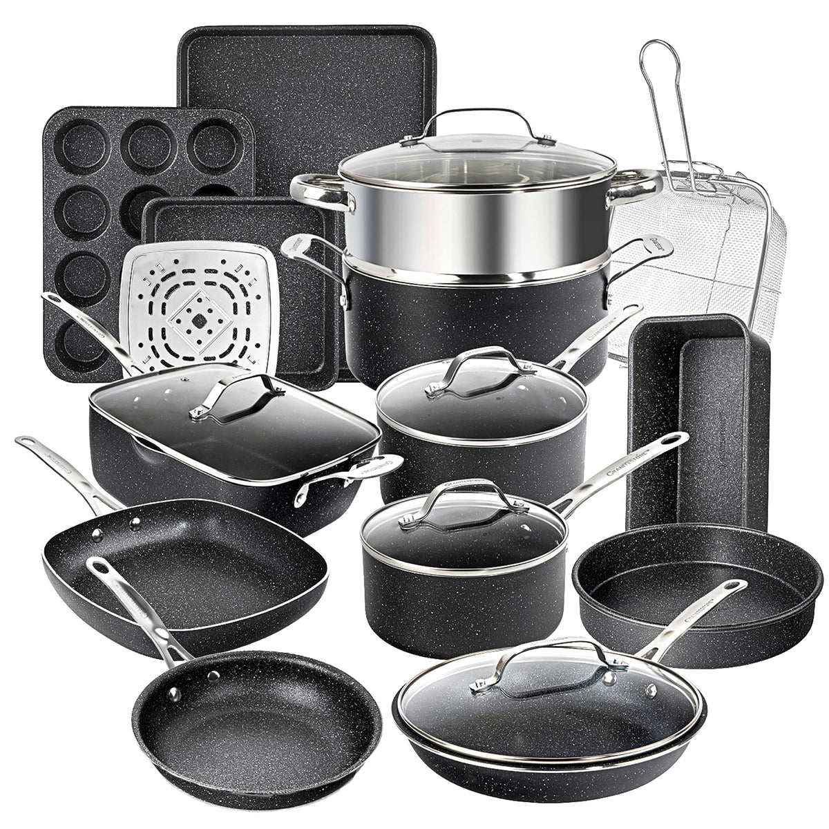 Granitestone True 20 Pc set displayed as a complete kitchen kit for everyday cooking