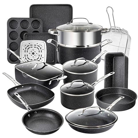 Granitestone True 20 Pc set displayed as a complete kitchen kit for everyday cooking