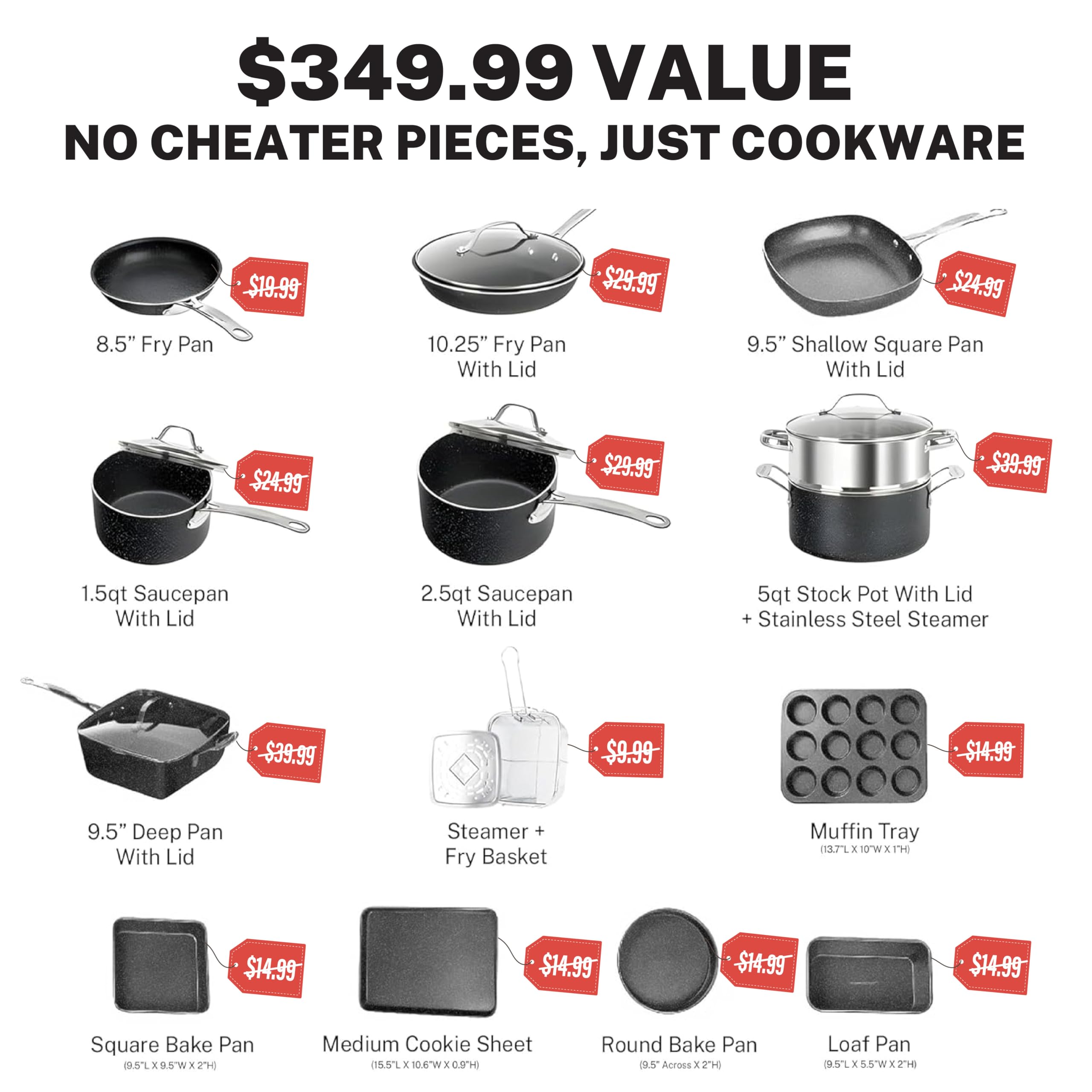 Granitestone True 20 Pc cookware shows diamond reinforced nonstick for easy release