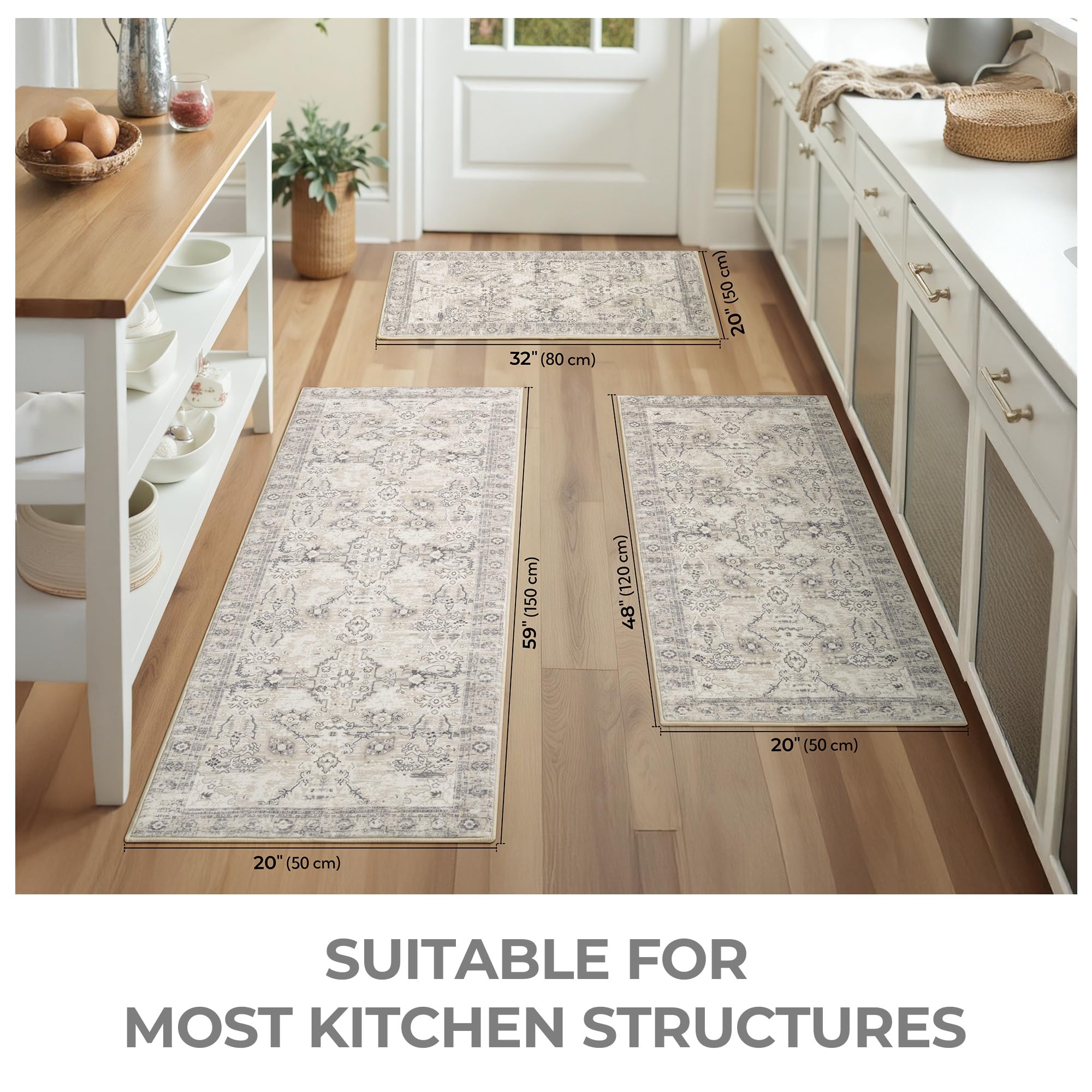 GRANNY SAYS Boho kitchen rug set 3 stove area 20x48 with non-slip grip