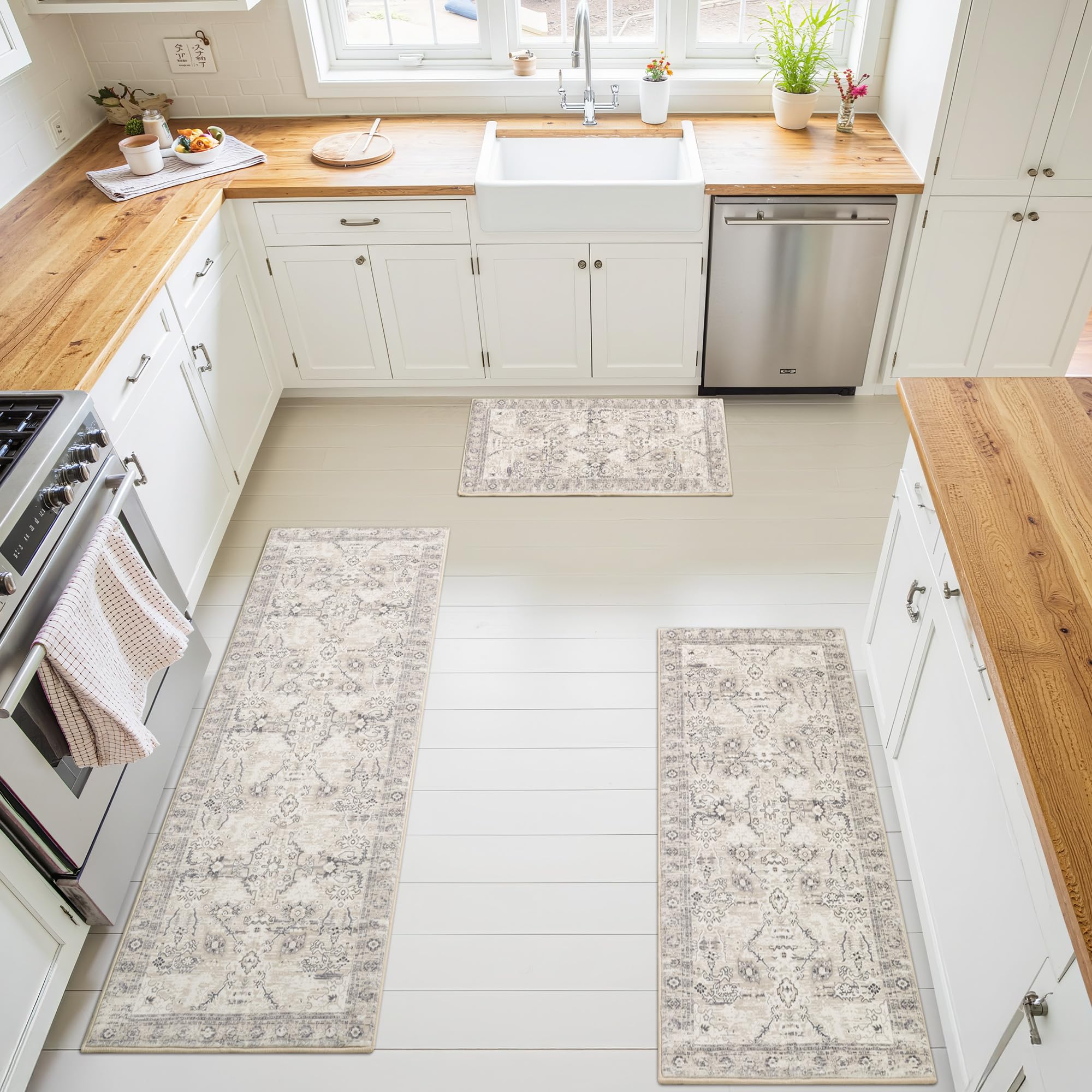 GRANNY SAYS Boho kitchen rug set 3 washable material for easy cleaning