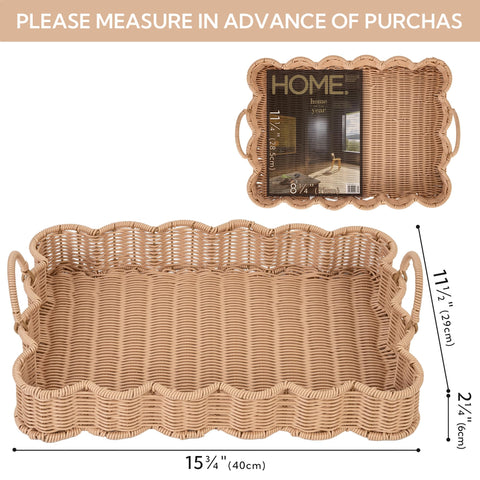 GRANNY SAYS scalloped-edge rectangle wicker serving tray double-handles side view for easy transport