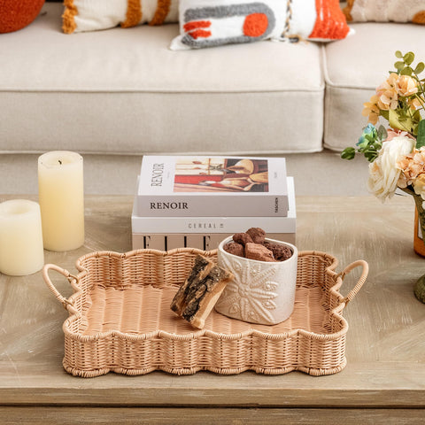 GRANNY SAYS scalloped-edge rectangle wicker serving tray easy clean with damp cloth