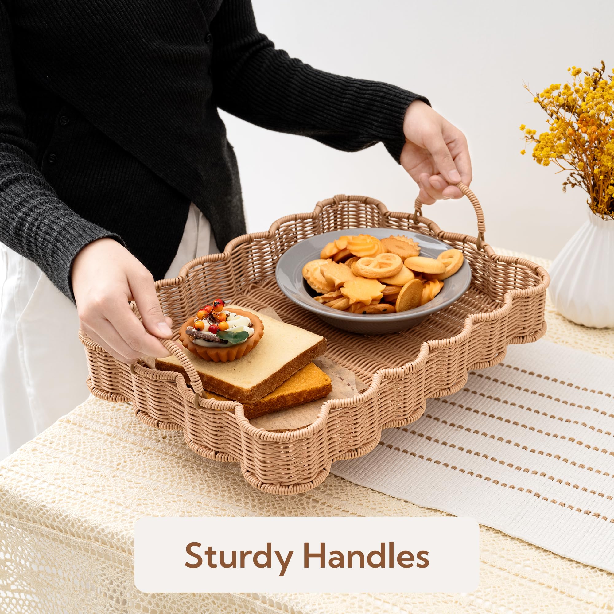 GRANNY SAYS scalloped-edge rectangle wicker serving tray kitchen use on counter