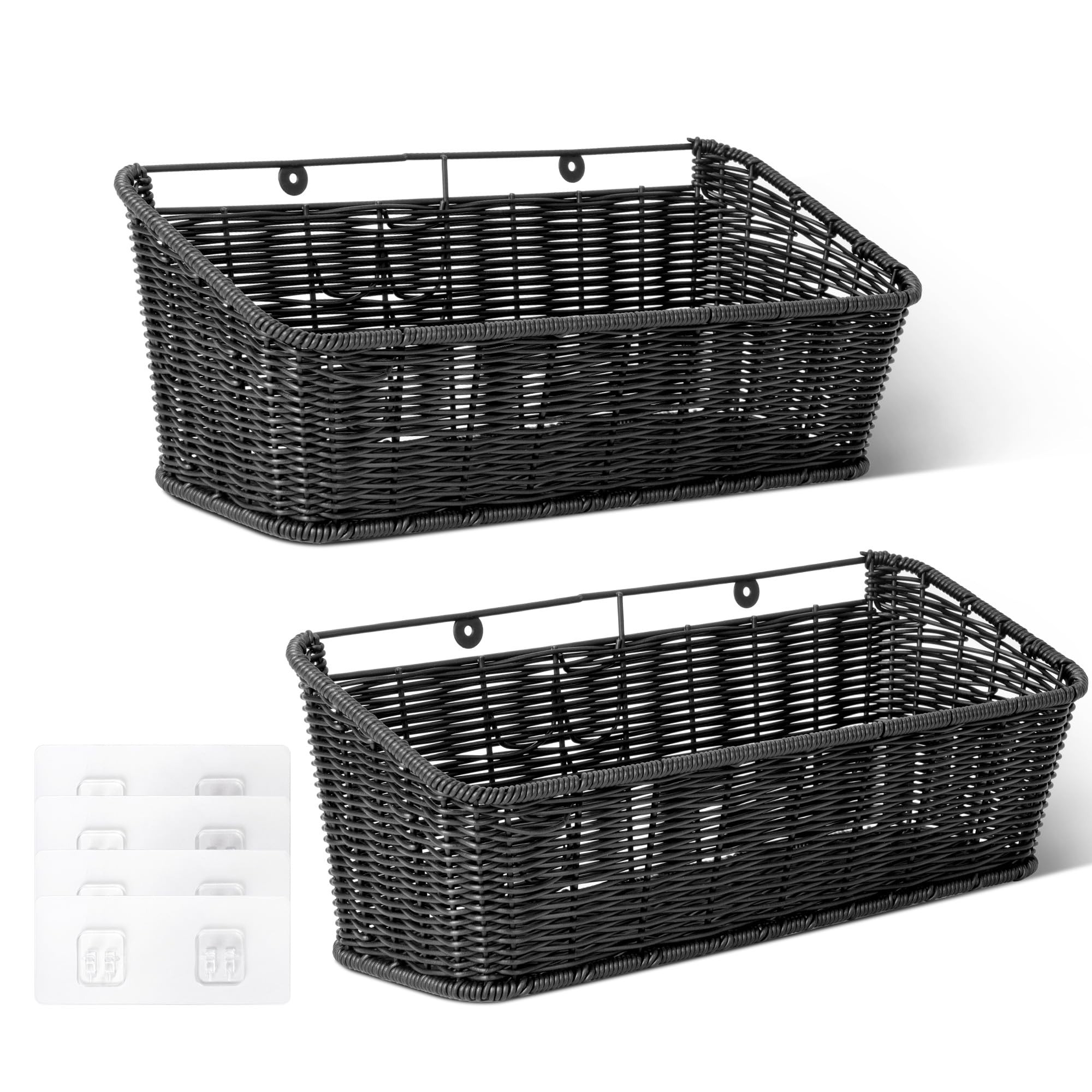 GRANNY SAYS wicker hanging basket in kitchen neatly stores fruits and snacks.