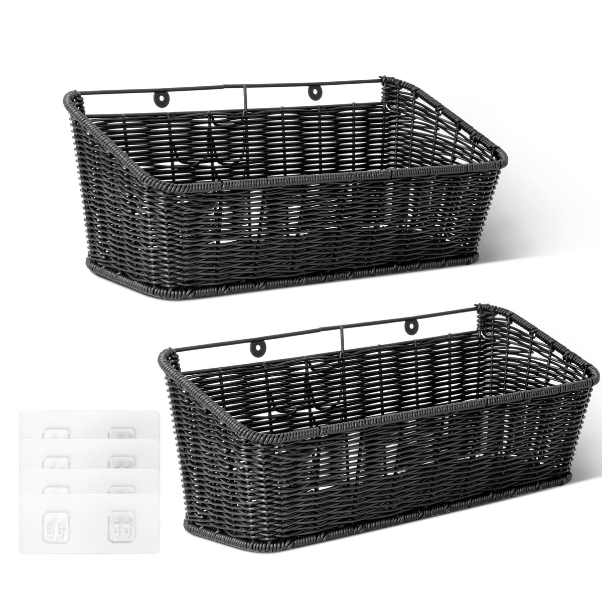 GRANNY SAYS wicker hanging basket in kitchen neatly stores fruits and snacks.