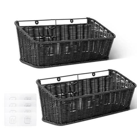 GRANNY SAYS wicker hanging basket in kitchen neatly stores fruits and snacks.