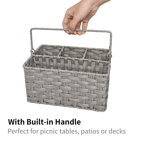 Granny Says wicker utensil caddy measures 9.75 by 6.5 inches.