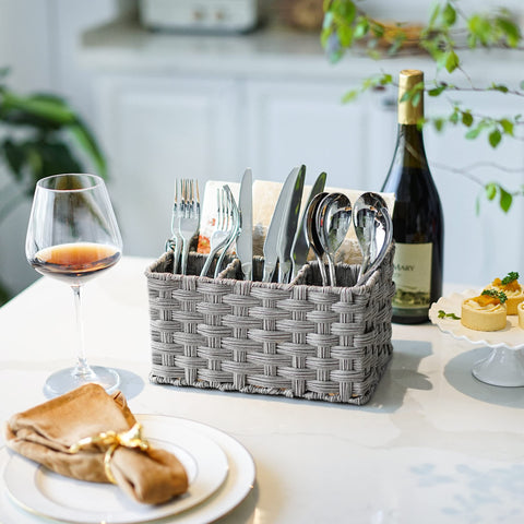 Granny Says wicker utensil caddy is waterproof and easy to wipe clean.