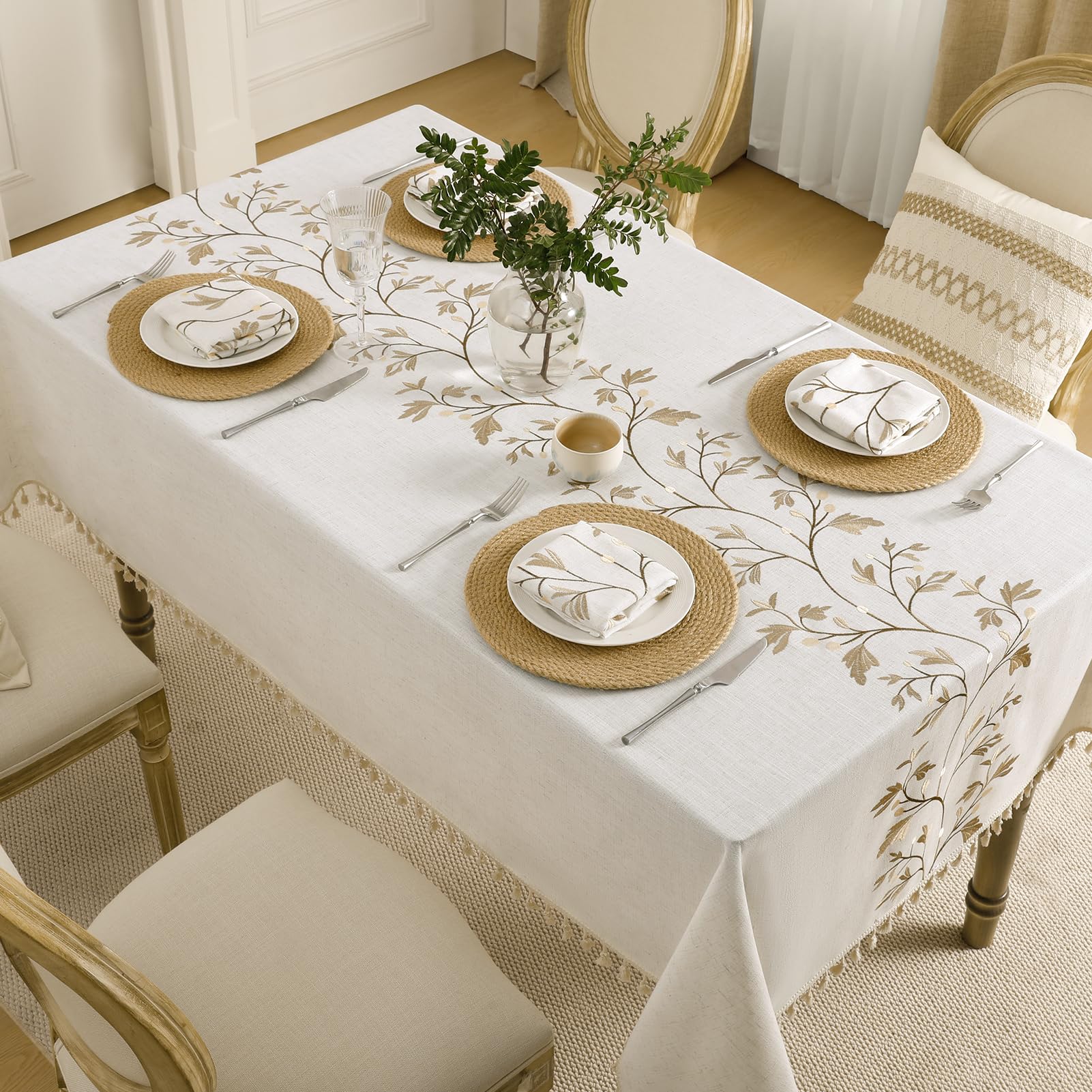 GRASiMOSY tablecloth embroidery detail adds chic farmhouse charm