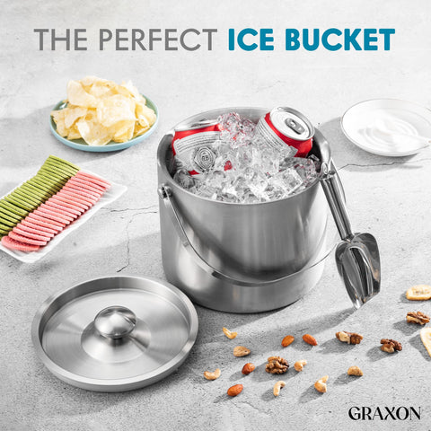 GRAXON ice bucket lid and scoop for easy serving at gatherings.