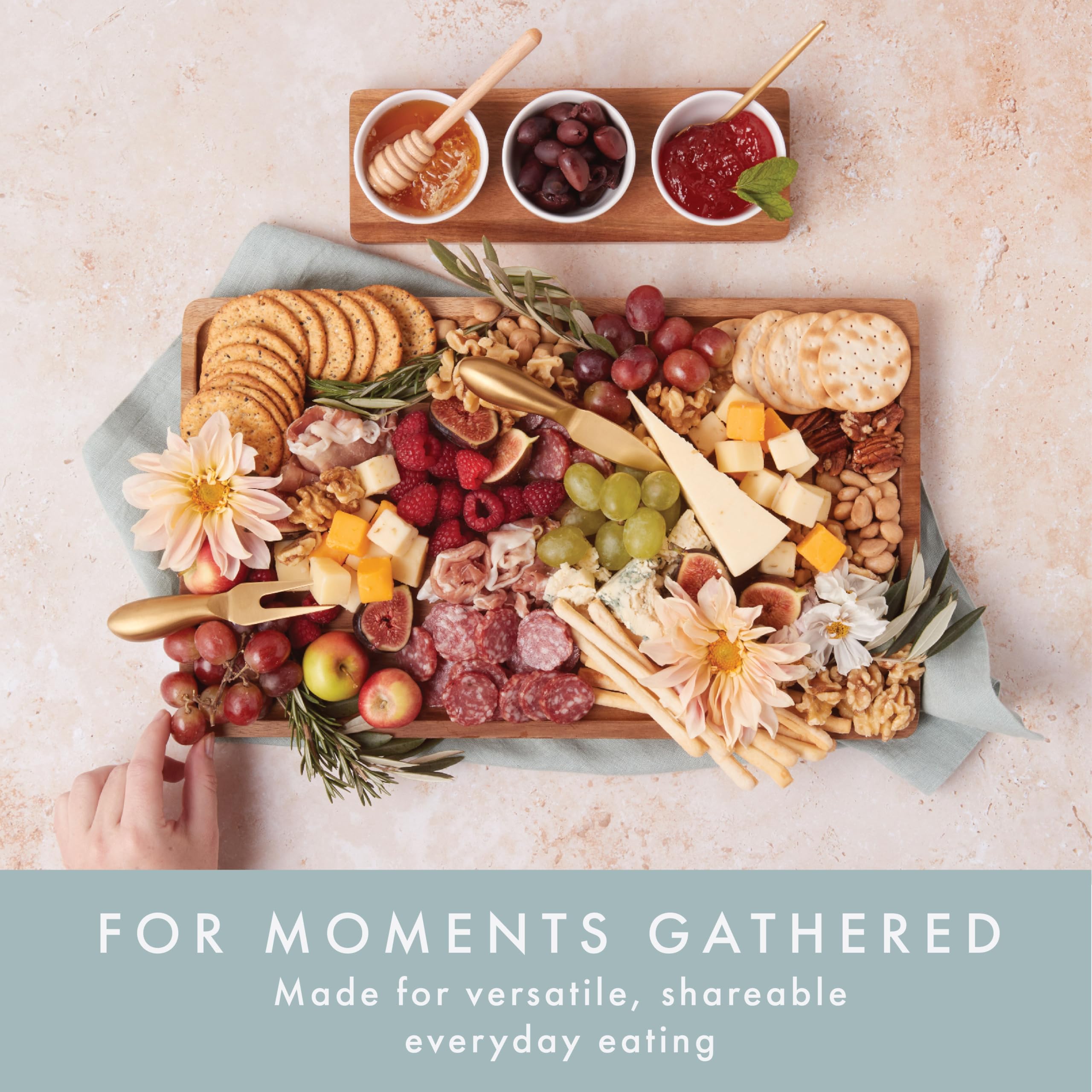 Grazerie board transfers from kitchen to table with built-in handles.