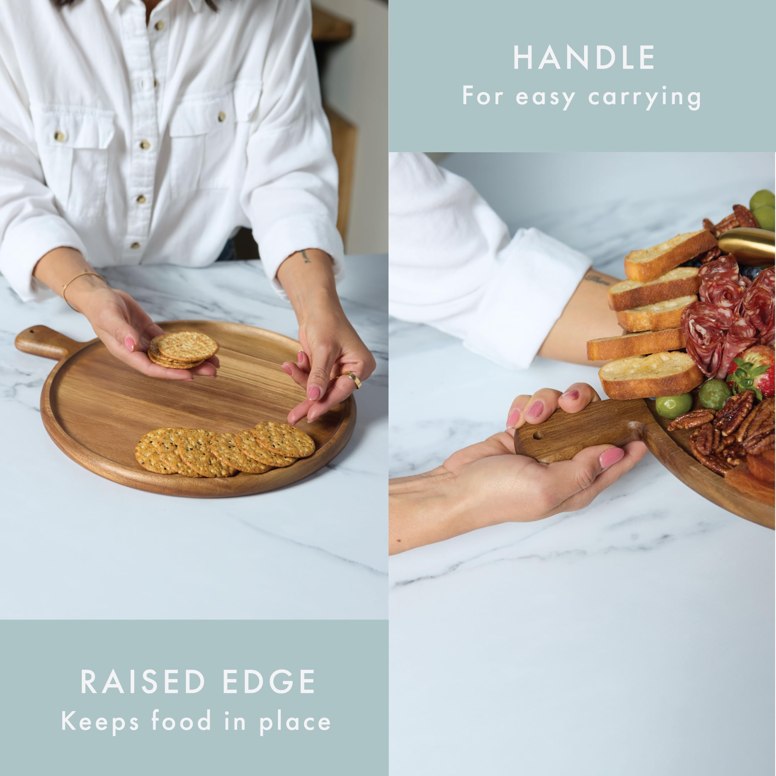 Grazerie acacia wood board shows unique grain patterns and warmth.