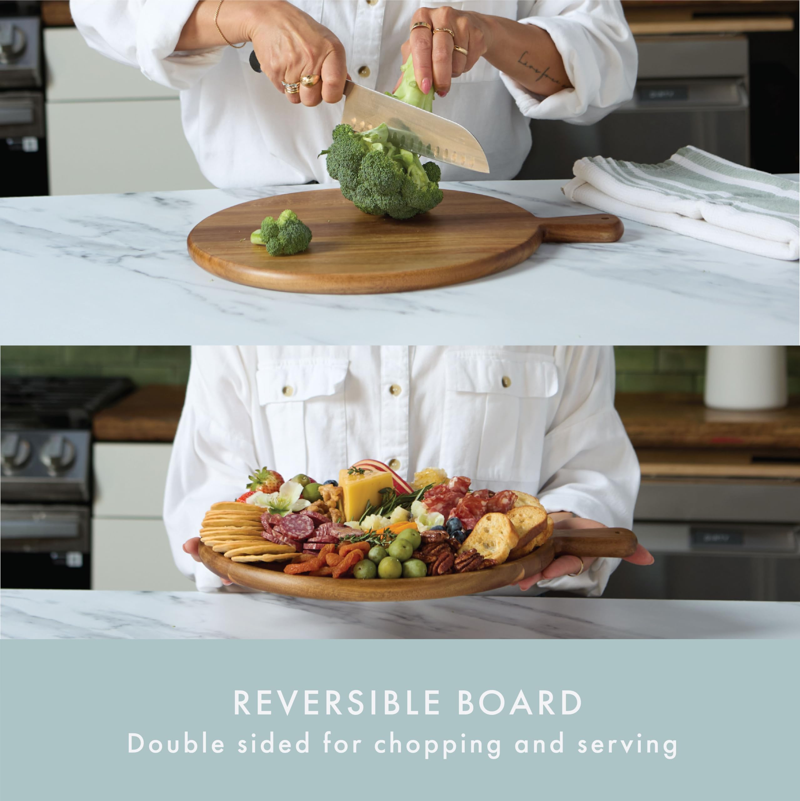 Grazerie comfort handle enables easy transport from kitchen to table