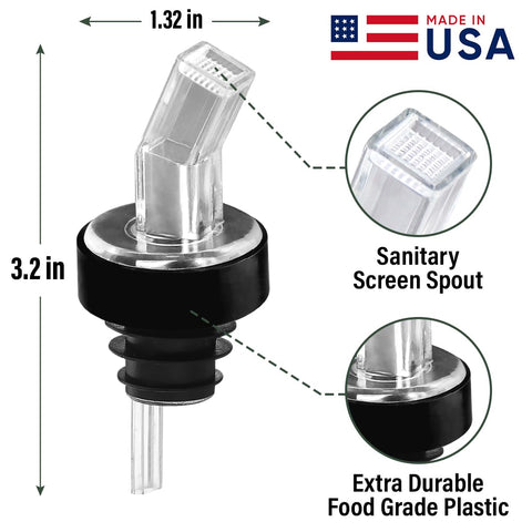 Great Credentials bottle-pourer with black collar improves hygiene and control.