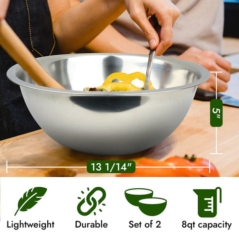 Great Credentials stainless steel mixing bowls with flat base, providing stable mixing on busy counters