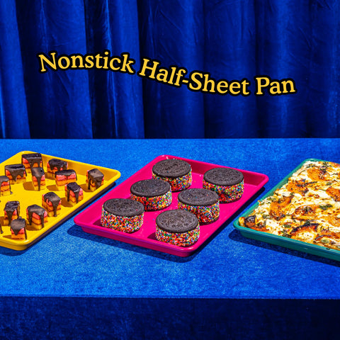 Great Jones Holy Sheet Pan Mustard dimensions 18.5x13.5 to fit standard ovens