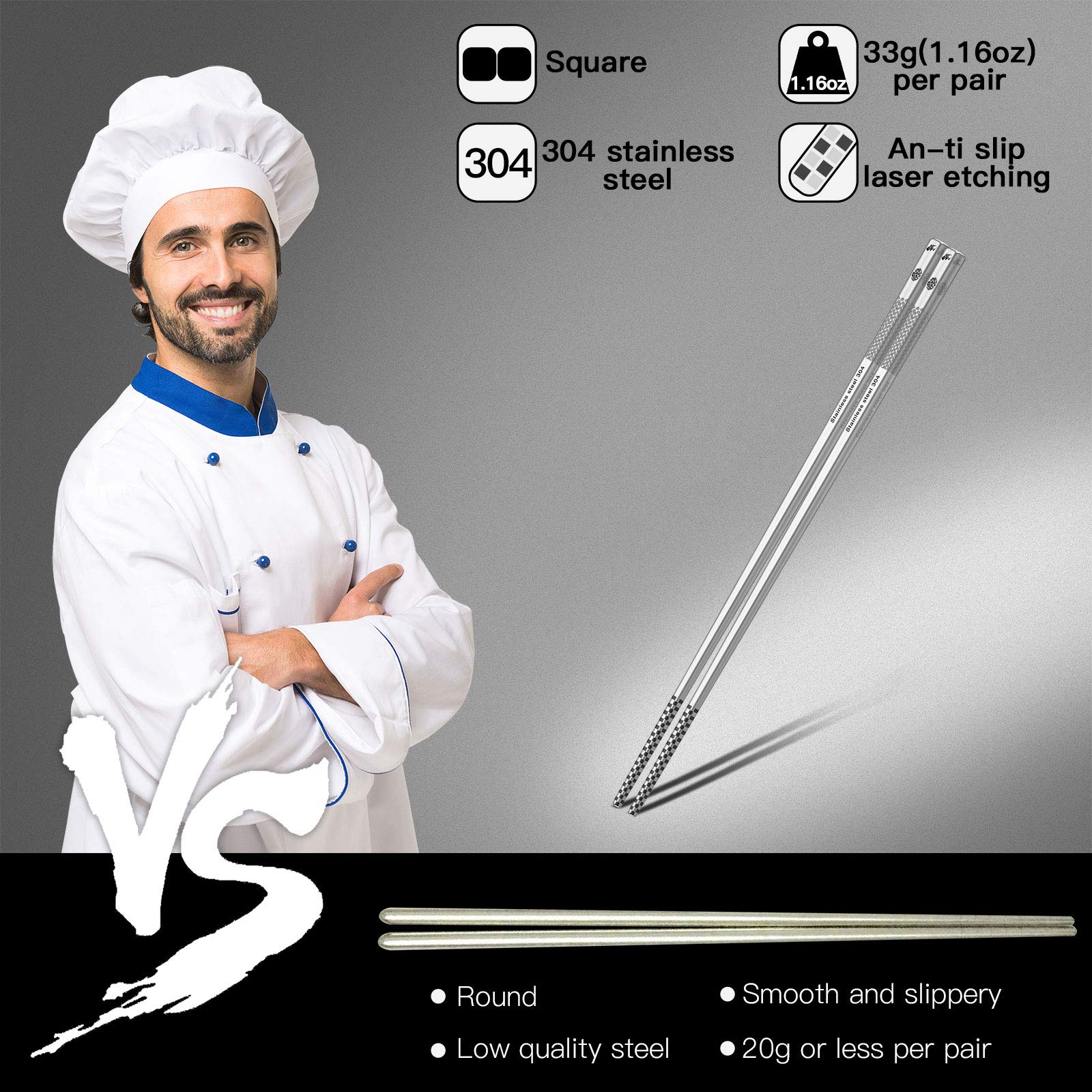 Chopsticks measure 9.25 inches for comfortable use