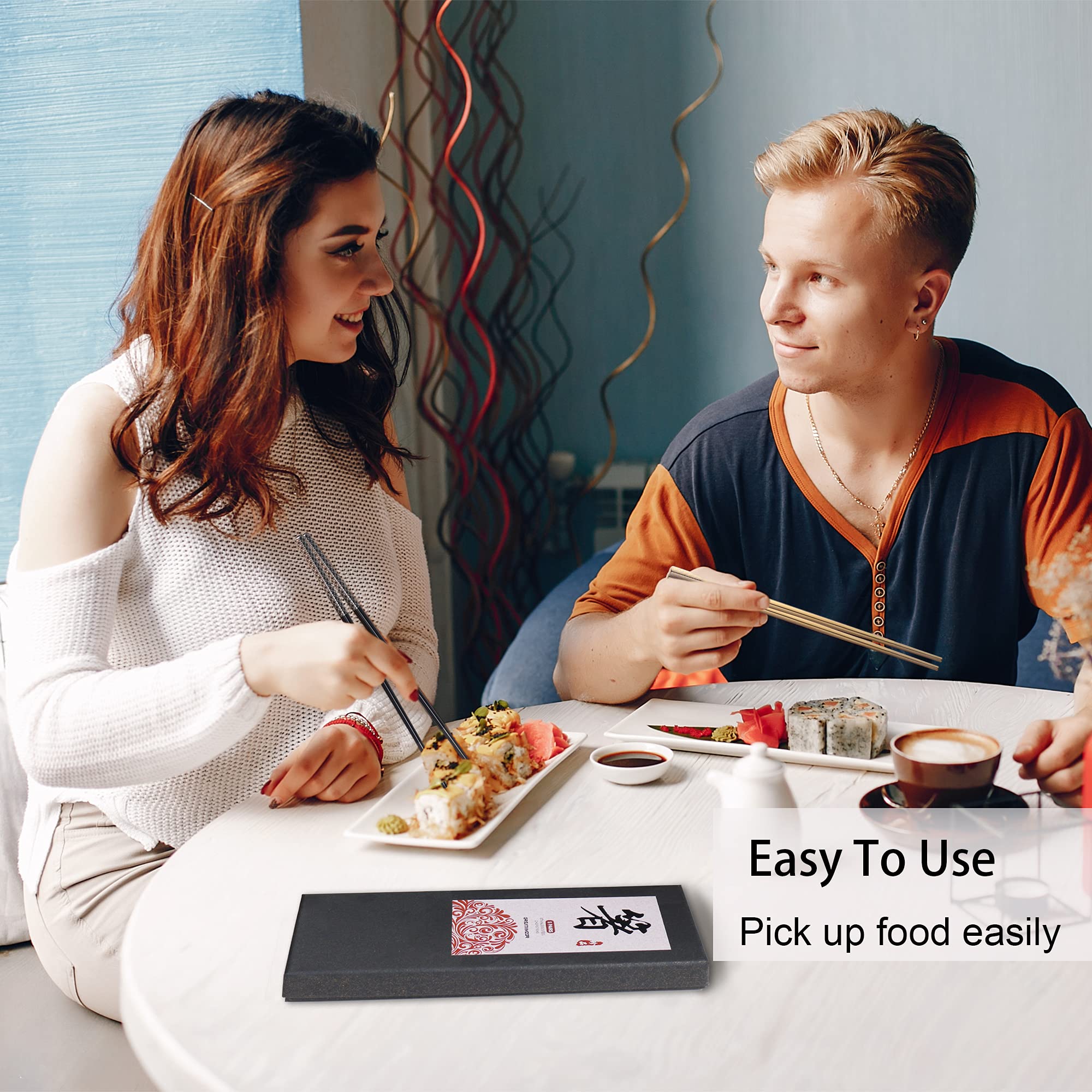 Greatamzor metal chopsticks line engraving tips improve grip during meals.