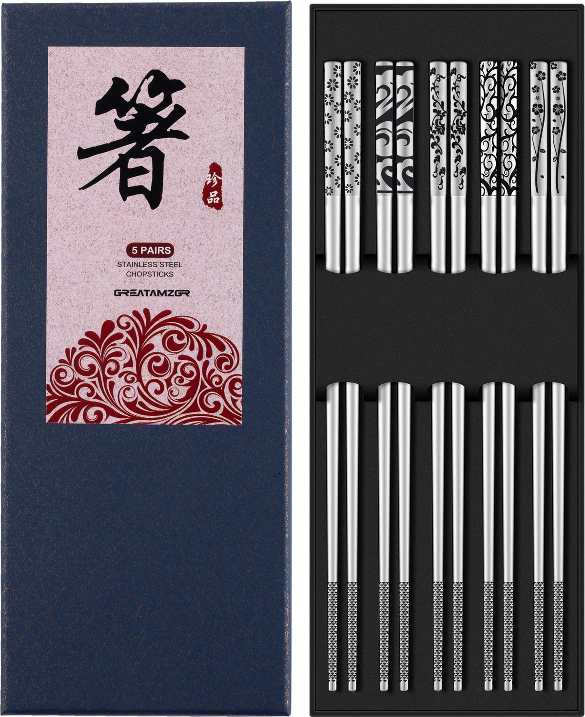 Greatamzor metal chopsticks with engraved pattern for a stylish grip