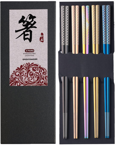 Greatamzor metal chopsticks titanium plating for durable, long-lasting dining.