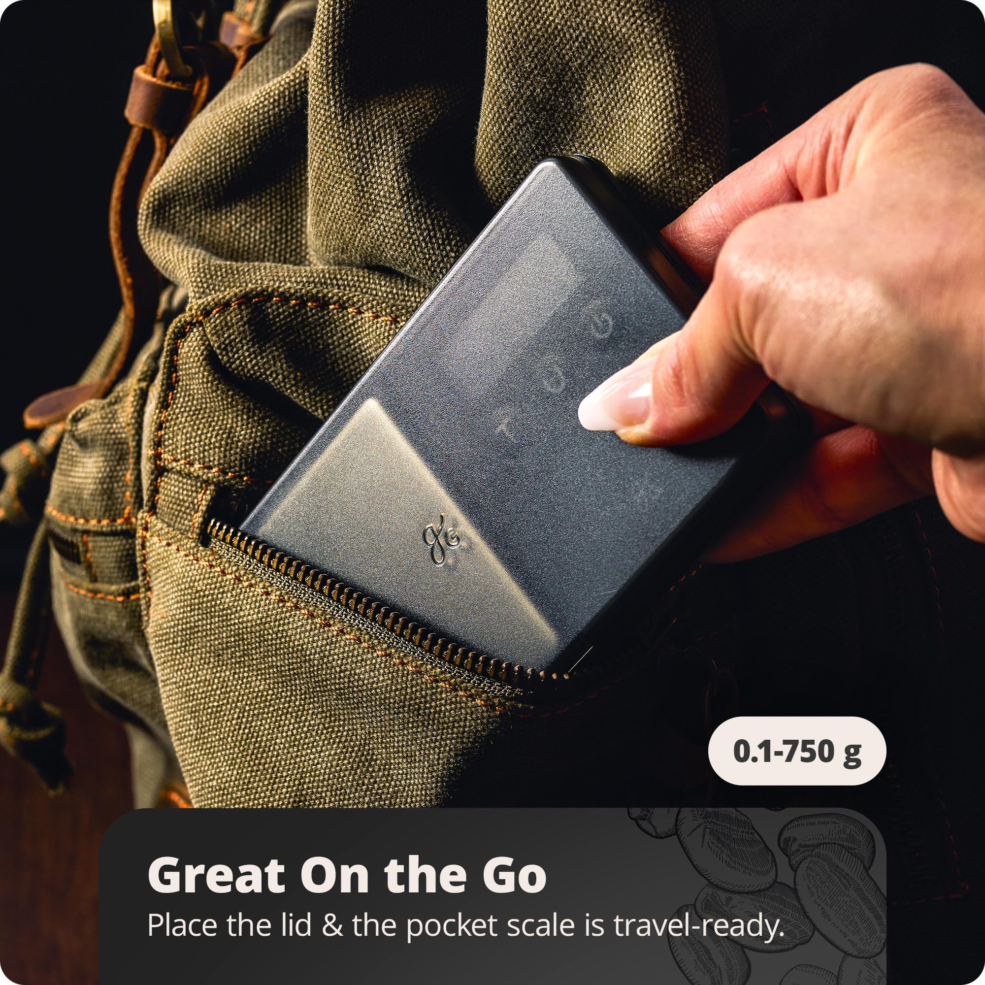 Greater Goods digital espresso scale backlit display ensures easy reading.