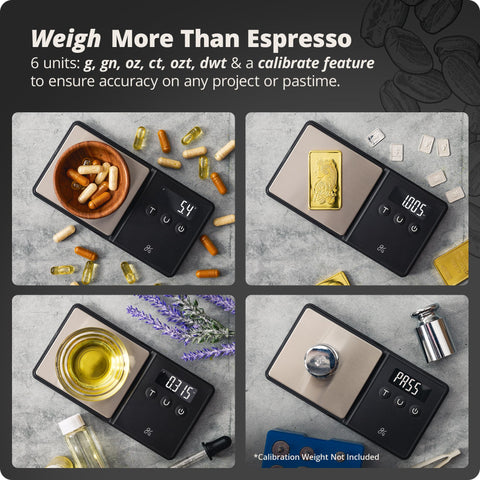 Greater Goods digital scale supports six units for versatile brewing.