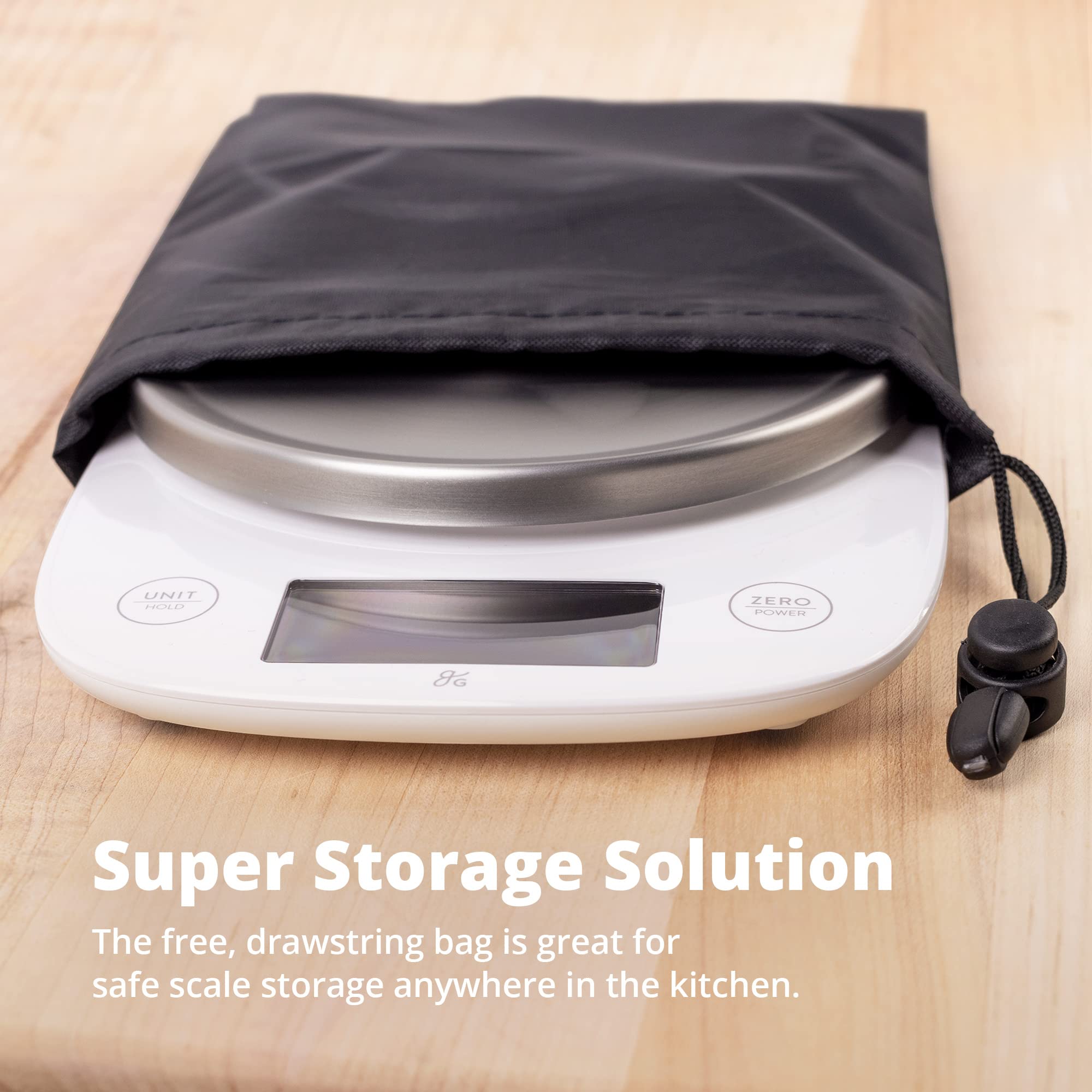 Clear LCD readout on Greater Goods scale improves recipe accuracy.